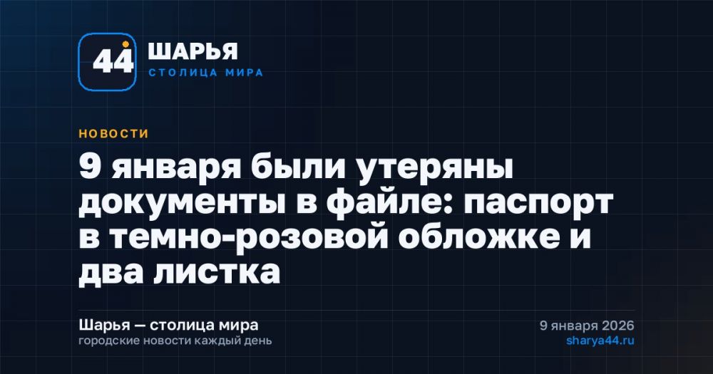 9 января были утеряны документы в файле: паспорт в темно-розовой обложке и два листка — Шарья