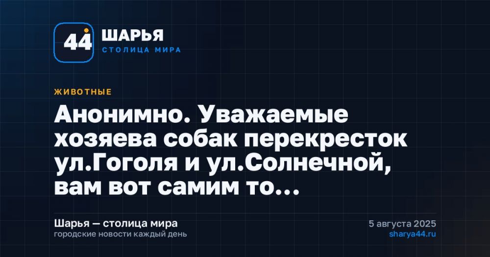 Анонимно. Уважаемые хозяева собак перекресток ул.Гоголя и ул.Солнечной, вам вот самим то… — Шарья
