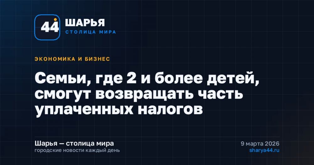 Семьи, где 2 и более детей, смогут возвращать часть уплаченных налогов — Шарья