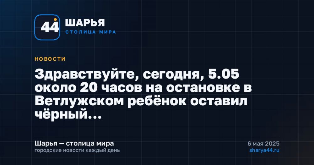 Здравствуйте, сегодня, 5.05 около 20 часов на остановке в Ветлужском ребёнок оставил чёрный… — Шарья
