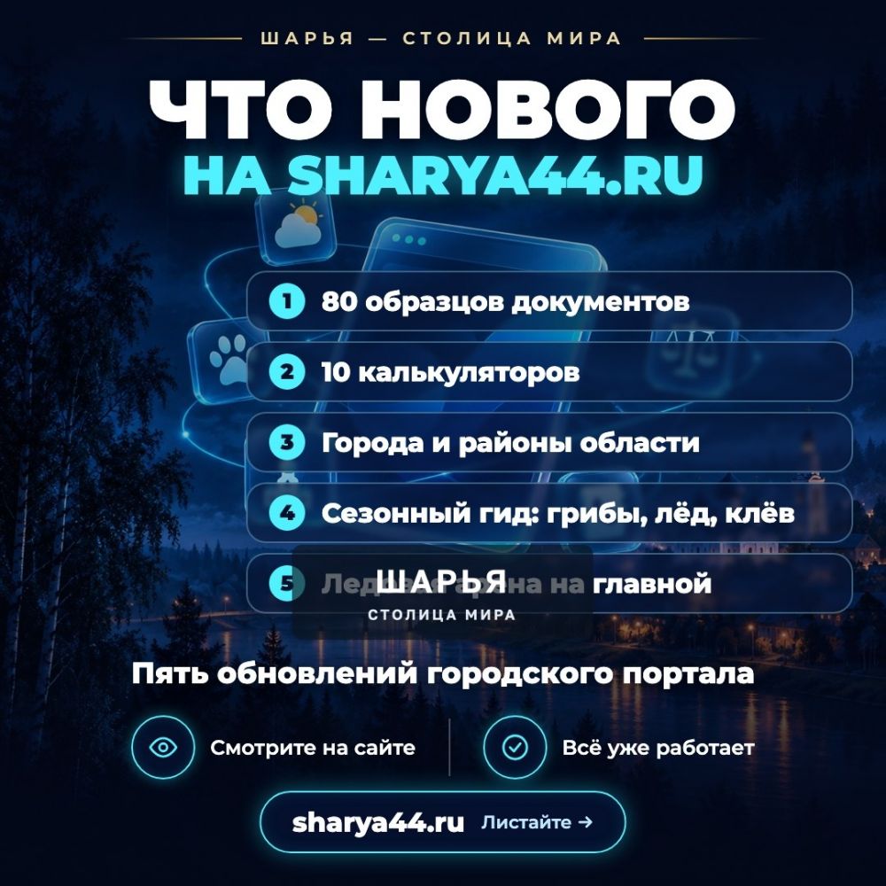 Что нового добавила команда TarasovWeb.ru на главный сайт Костромской области: sharya44.ru… — Шарья — фото 1