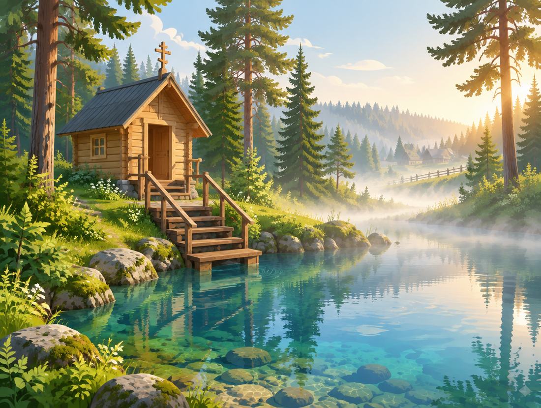 Иллюстрация: святой источник среди леса