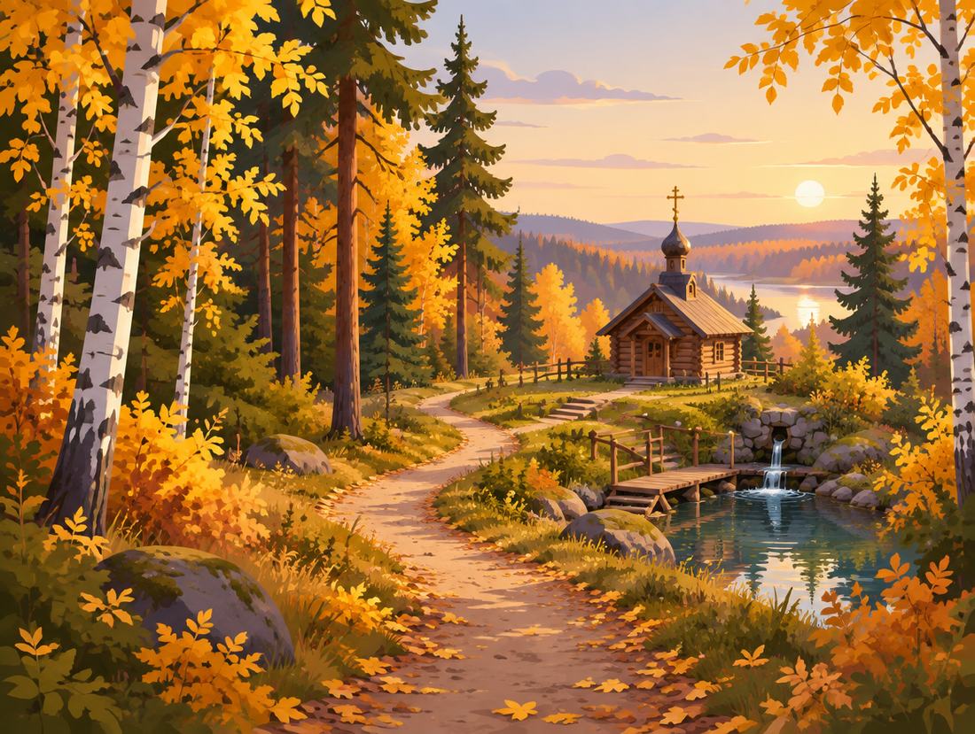 Иллюстрация: святой источник среди леса
