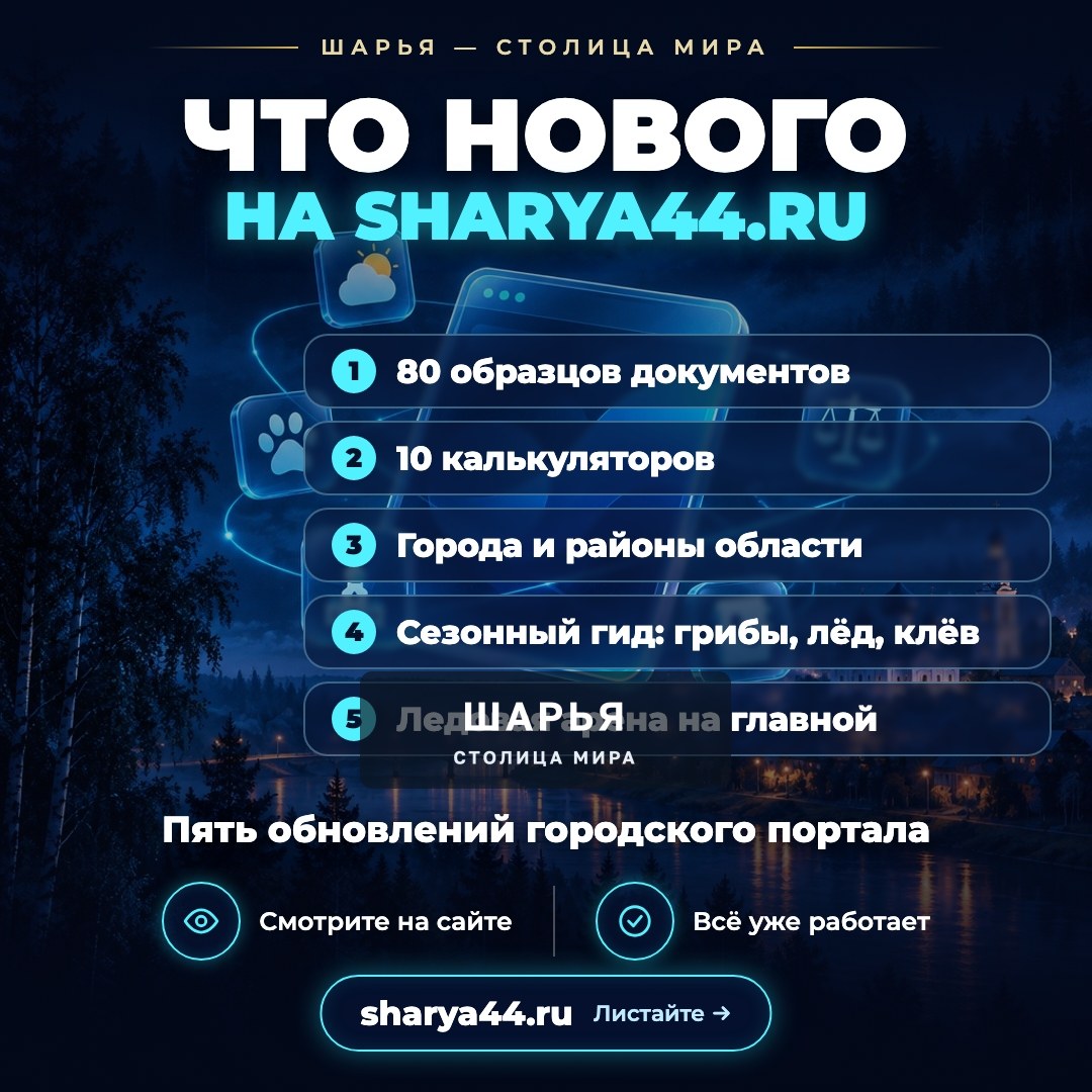 Что нового добавила команда TarasovWeb.ru на главный сайт Костромской области: sharya44.ru… — Шарья