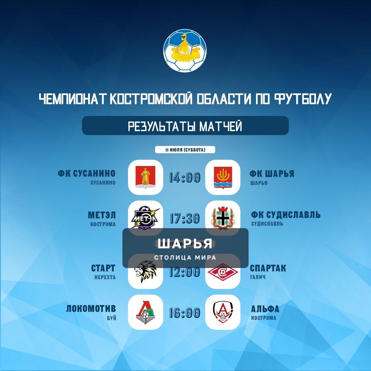 Сегодня шарьинские футболисты сыграют в 5 туре регионального Чемпионата — Шарья